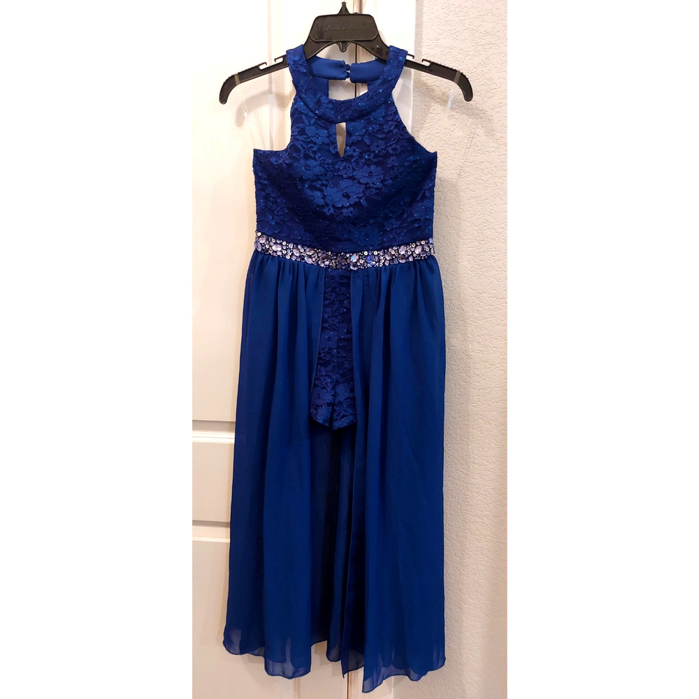 SPEECHLESS PARTY BALLROOM DRESS BLUE LACE SHORTS WITH RHINESTONES SIZE 12‎ NWT